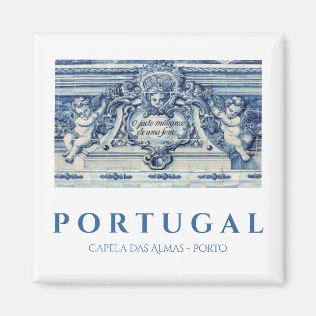 Blaue portugiesische Fliesen mit Engeln Magnet (Vorne)
