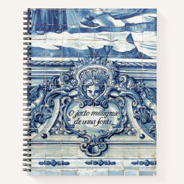 Blaue portugiesische Fliesen mit zwei Engeln Notizbuch (Vorderseite)