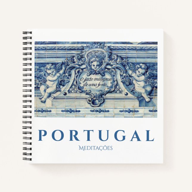 Blaue portugiesische Fliesen mit zwei Engeln Notizbuch (Vorderseite)