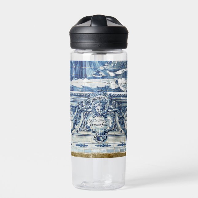 Blaue portugiesische Fliesen mit zwei Engeln Trinkflasche (Vorderseite)