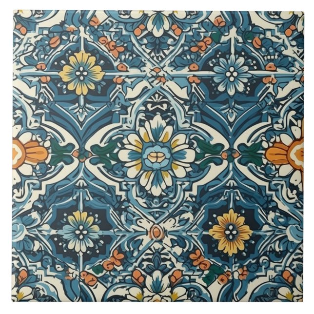 Blaue portugiesische, nahtlose, zeitlose Schönheit Fliese (Vorderseite)