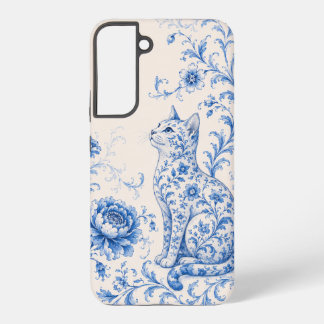 Blaue Porzellan-Katzen-Blumen-Handyhülle Samsung Galaxy Hülle