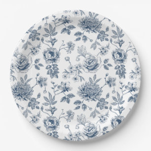Blaue Porzellanblumen Pappteller