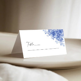 Blaue Porzellanflora Chinoiserie Hochgeklappt Platzkarte