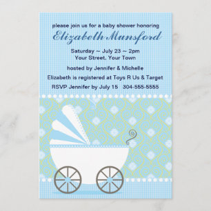 Blaue Pram-Babyparty Einladung