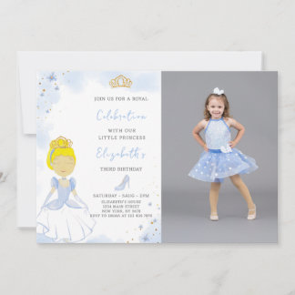 Blaue Prinzessin zum Geburtstag Einladung mit Foto