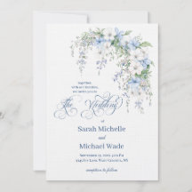 Blaue Prunkwinde-Kalligrafie-Hochzeitseinladung