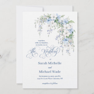 Blaue Prunkwinde-Kalligrafie-Hochzeitseinladung Einladung