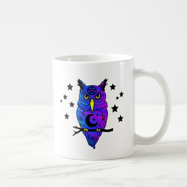 Blaue psychedelische heidnische Eule Kaffeetasse (Rechts)