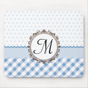 Blaue Punkt, Karo und Streifen mit Monogramm Mousepad