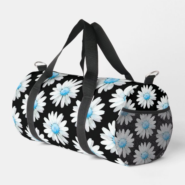 Blaue Punkt-Margerite Duffle Bag (Rechte Ecke)