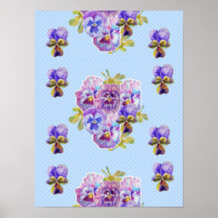 Blaue Punkt-Stiefmütterchen-Blume Blumen Shabby Ch Poster