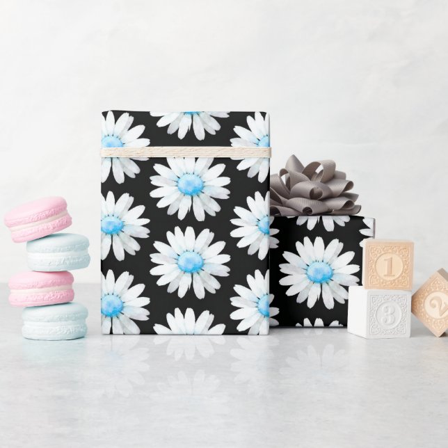 Blaue Punktierte Gänseblümchen Geschenkpapier (Babyparty)
