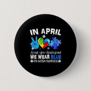 Blaue Puzzle-Autismus-Bewusstsein im April akzepti Button
