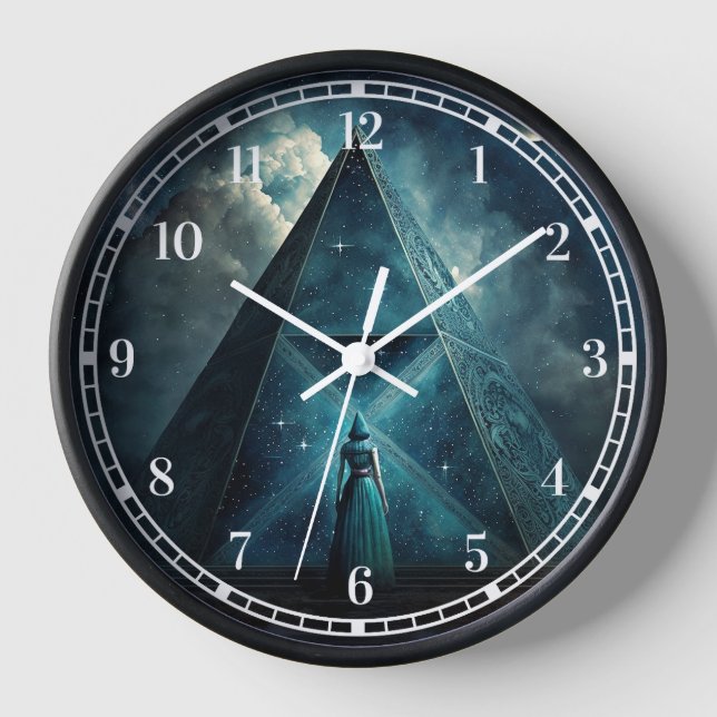Blaue Pyramide Surreale Visionäre Kunst Uhr (Vorderseite)