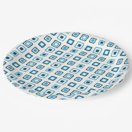 Blaue Quadrate auf blauen Plätzen Pappteller