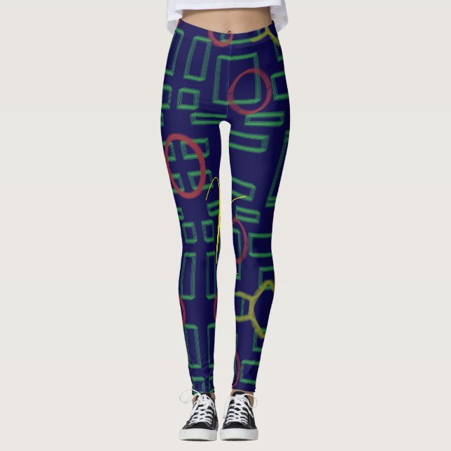 Blaue Quadrate geometrisch Leggings (Vorderseite)