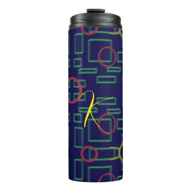 Blaue Quadrate geometrisch Thermosbecher (Vorderseite)
