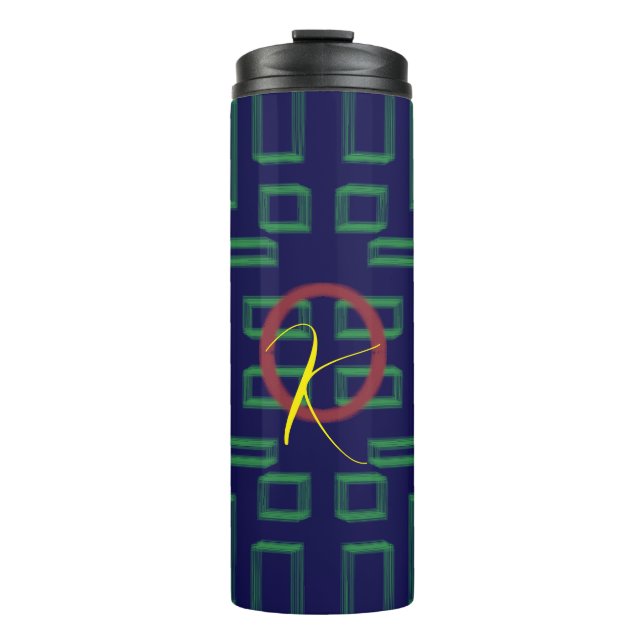 Blaue Quadrate geometrisch Thermosbecher (Vorderseite)