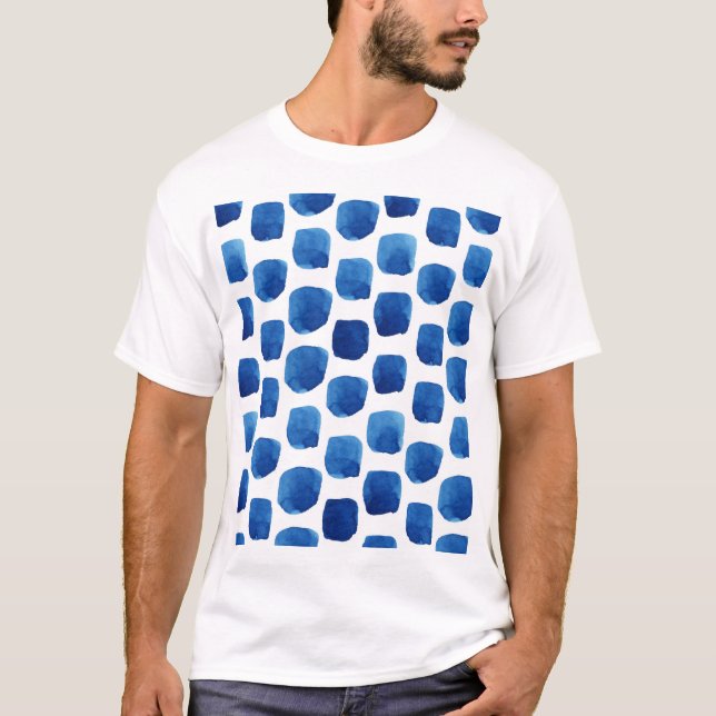 Blaue Quadrate, wasserfarbenes, nahtloses Muster. T-Shirt (Vorderseite)