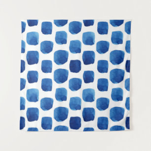 Blaue Quadrate, wasserfarbenes, nahtloses Muster. Wandteppich