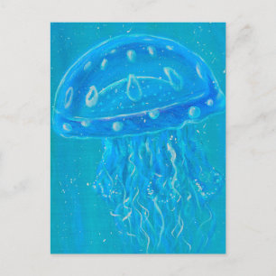 Blaue Qualle Malerei Postkarte