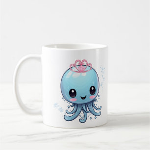 Blaue Qualle mit rosa Tiara Tasse