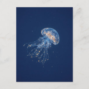 Blaue Quallen mit goldenen Sternen im tiefen Nacht Postkarte