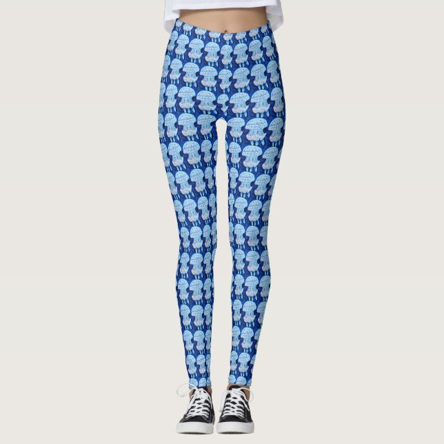 Blaue Quallenmalerei Leggings (Vorderseite)