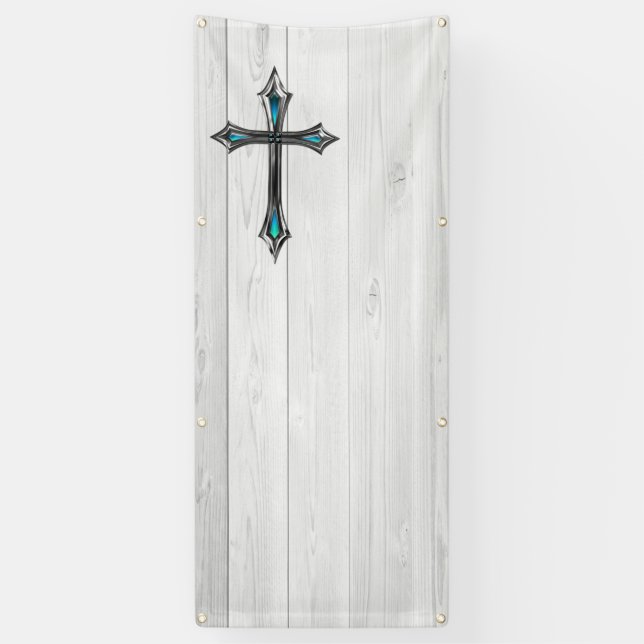 blaue quere weiße Plankenraumkirche Banner (Vertikal)