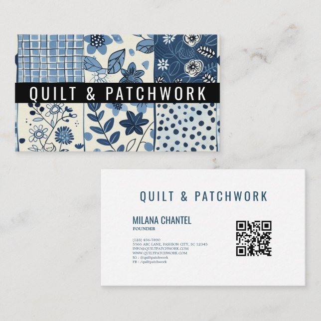 Blaue Quilt-Patchwork-Handmade-Kleidung Visitenkarte (Vorne/Hinten)