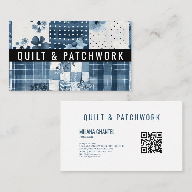 Blaue Quilt-Patchwork-Handmade-Kleidung Visitenkarte (Vorne/Hinten)