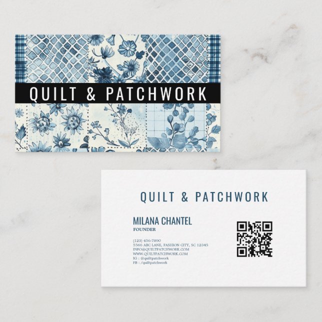 Blaue Quilt-Patchwork-Handmade-Kleidung Visitenkarte (Vorne/Hinten)