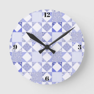 Blaue Quiltuhr minimalistisches Nähzimmer-Dekor Runde Wanduhr