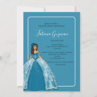 Blaue Quinceañera mit Blumen Quince Einladung
