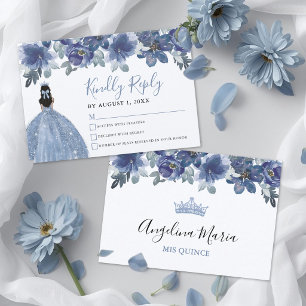 Blaue Quinceanera-Rückantwortkarte Begleitkarte