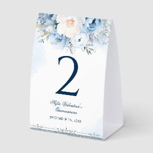 Blaue Quinceañera-Tischnummern aus Papier-Tischzel Tischaufsteller