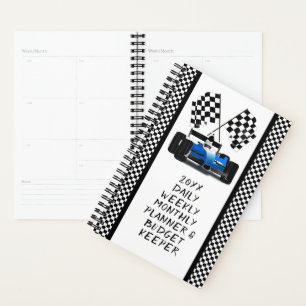 Blaue Race Car Checked Flag Planer