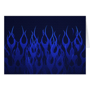 Blaue Racing Flammen auf Carbon Fibre Print