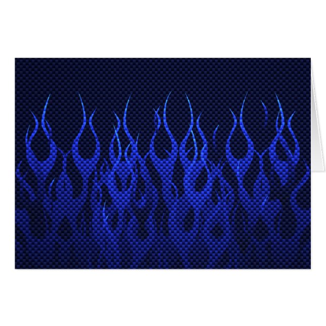 Blaue Racing Flammen auf Carbon Fibre Print (Vorderseite (Horizontal))