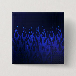 Blaue Racing Flammen auf Carbon Fibre Print Button