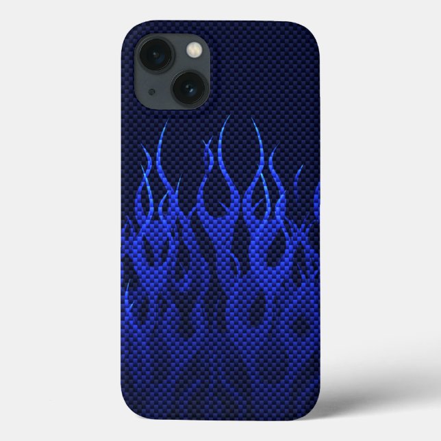 Blaue Racing Flammen auf Carbon Fibre Print Case-Mate iPhone Hülle (Rückseite)