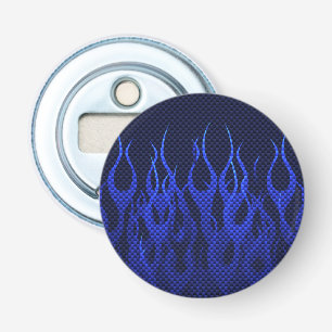 Blaue Racing Flammen auf Carbon Fibre Print Flaschenöffner