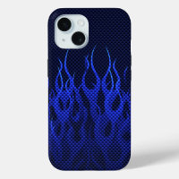 Blaue Racing Flammen auf Carbon Fibre Print