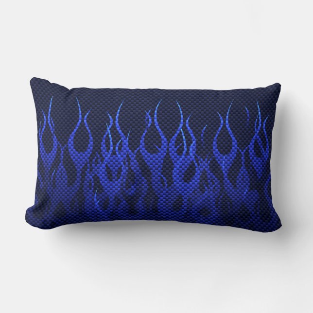 Blaue Racing Flammen auf Carbon Fibre Print Lendenkissen (Vorderseite)