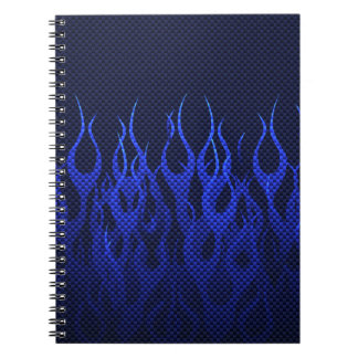 Blaue Racing Flammen auf Carbon Fibre Print Notizblock