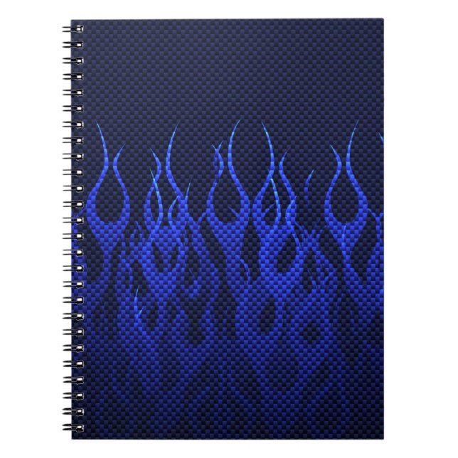 Blaue Racing Flammen auf Carbon Fibre Print Notizblock (Vorderseite)