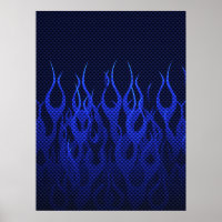Blaue Racing Flammen auf Carbon Fibre Print