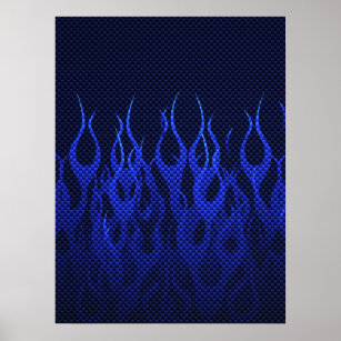 Blaue Racing Flammen auf Carbon Fibre Print Poster