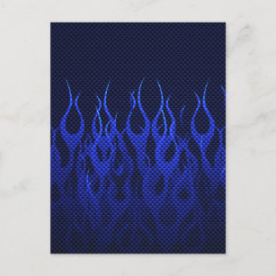 Blaue Racing Flammen auf Carbon Fibre Print Postkarte